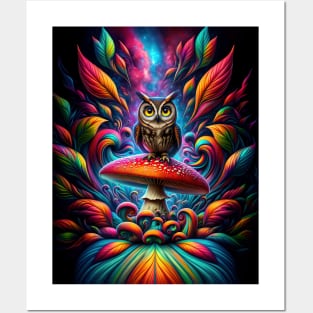 Tiny Owl On A Mushroom Posters and Art